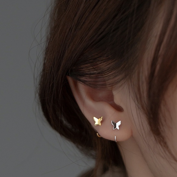 Sterling Silver Butterfly Earrings in Wrap Around Style - Picture 1 of 6
